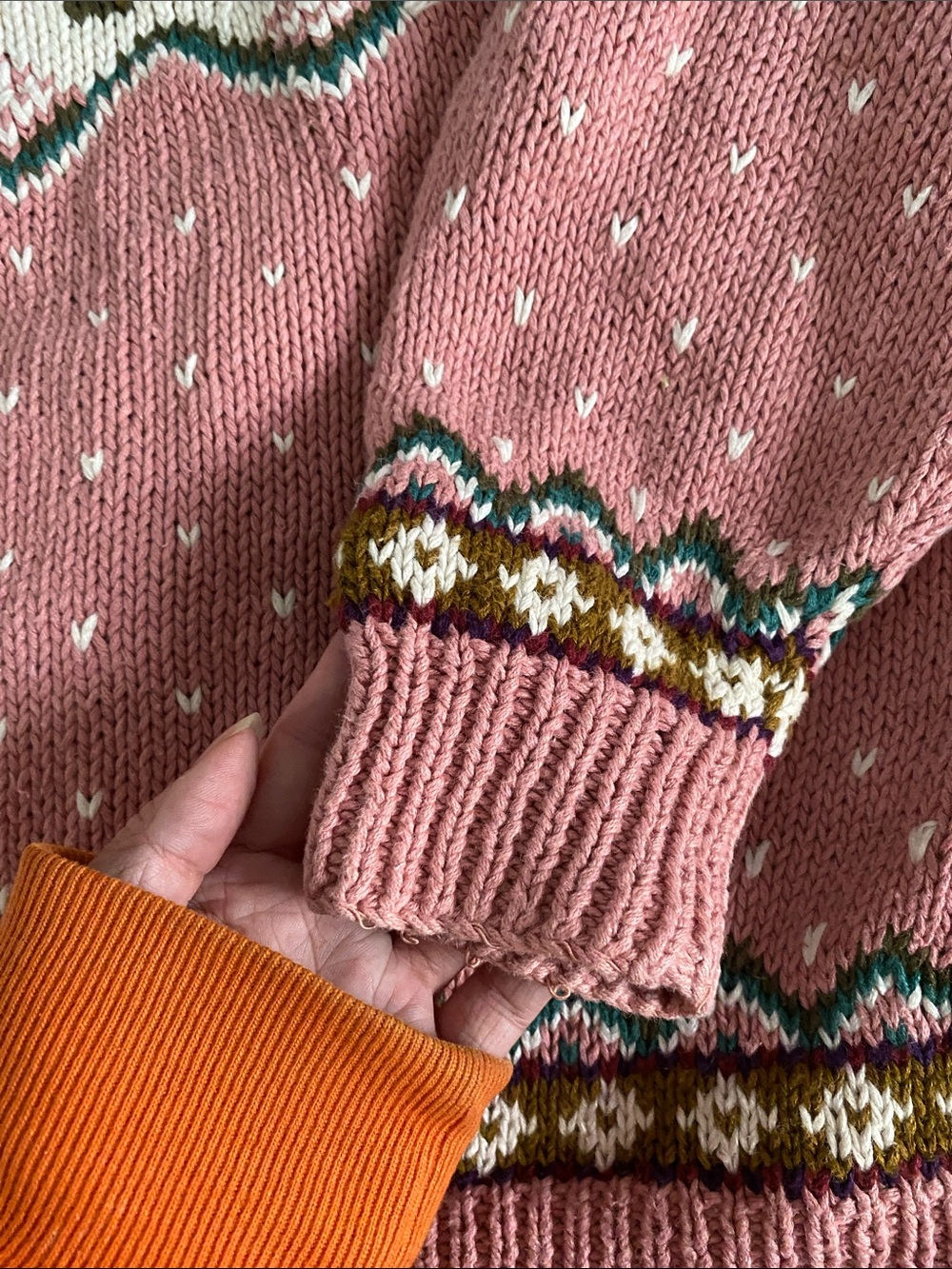 Handmade Pink Floral Fair Isle Knit Sweater - Picture 3 of 3